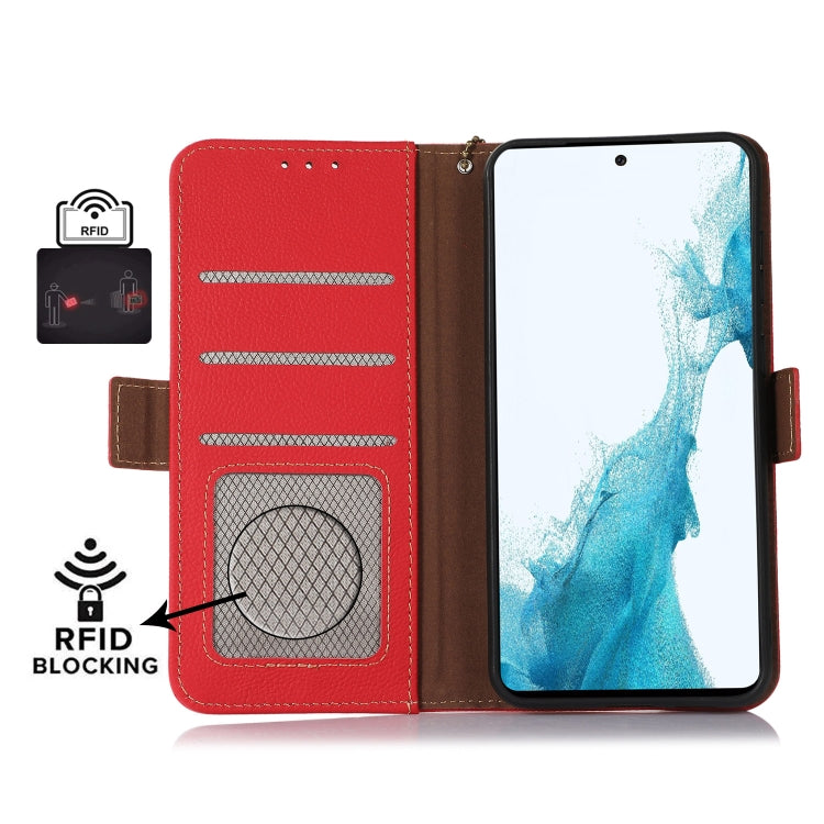 For Samsung Galaxy S24 Side-Magnetic TJ Genuine Leather RFID Phone Case(Red) - Galaxy Phone Cases by PMC Jewellery | Online Shopping South Africa | PMC Jewellery | Buy Now Pay Later Mobicred