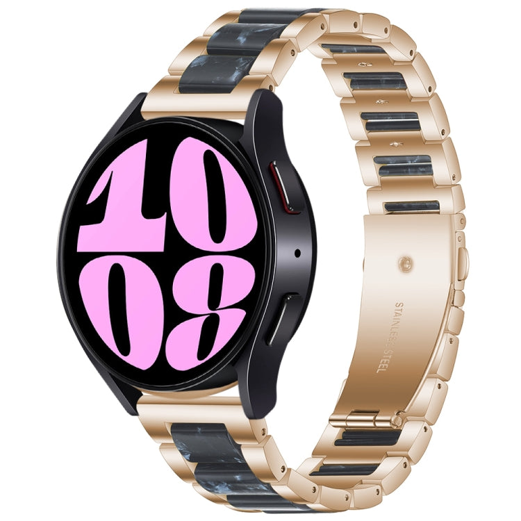 For Samsung Galaxy Watch 6 / 6 Classic Three Bead Resin Metal Watch Band(Rose Gold Blue) - free shipping - PMC TechLife - Order now!