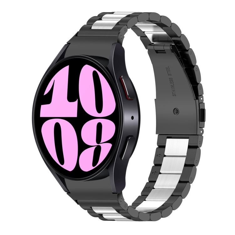 For Samsung Galaxy Watch 6 / 6 Classic Three Bead Stainless Steel Watch Band(Black Silver) - free shipping - PMC TechLife - Order now!