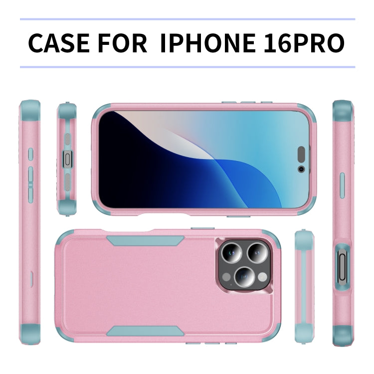 For iPhone 16 Pro Commuter Shockproof TPU + PC Phone Case(Pink+Grey Green) - free shipping - PMC TechLife - Order now!