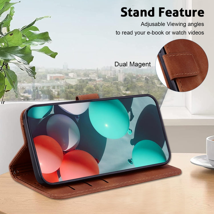 For OPPO Reno11 F Global 7-shaped Embossed Leather Phone Case(Brown) - Reno11 F Cases by PMC TechLife | Online Shopping South Africa | PMC TechLife | Buy Now Pay Later Mobicred