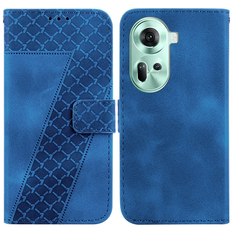 For OPPO Reno11 Global 7-shaped Embossed Leather Phone Case(Blue) -  by PMC TechLife | Online Shopping South Africa | PMC TechLife | Buy Now Pay Later Mobicred