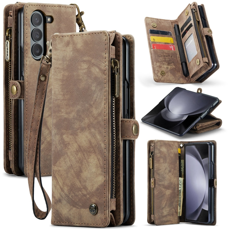 For Samsung Galaxy Z Fold5 CaseMe 008 Multifunctional Zipper Wallet Phone Leather Case(Brown) - free shipping - PMC Jewellery - Order now!