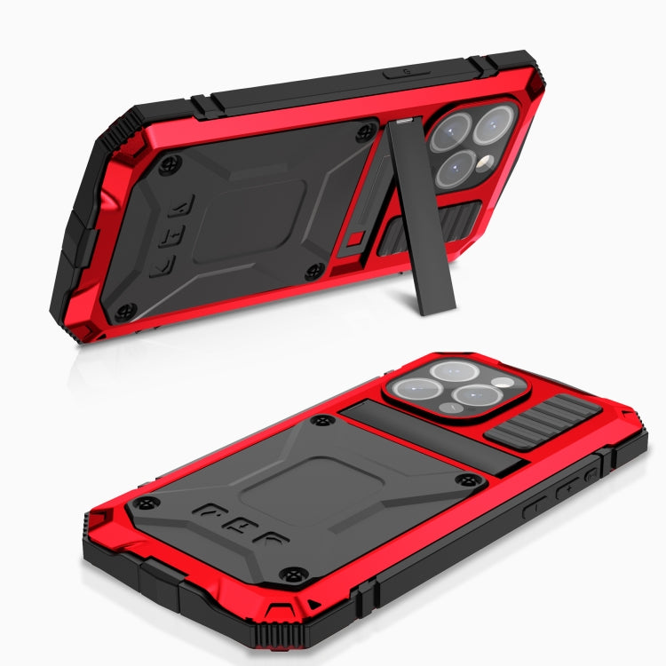 For iPhone 15 Pro Max R-JUST Shockproof Life Waterproof Dust-proof Metal + Silicone Phone Case with Holder(Red) - iPhone 15 Pro Max Cases by R-JUST | Online Shopping South Africa | PMC TechLife | Buy Now Pay Later Mobicred