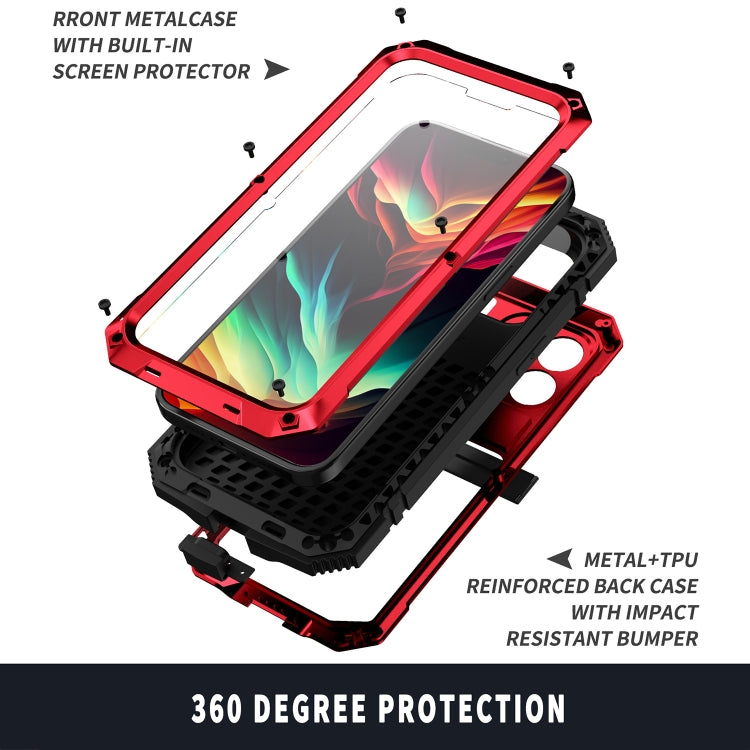 For iPhone 15 Pro Max R-JUST Shockproof Life Waterproof Dust-proof Metal + Silicone Phone Case with Holder(Red) - iPhone 15 Pro Max Cases by R-JUST | Online Shopping South Africa | PMC TechLife | Buy Now Pay Later Mobicred