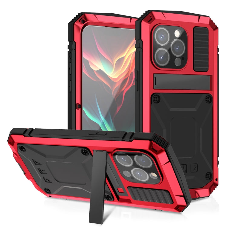 For iPhone 15 Pro R-JUST Shockproof Life Waterproof Dust-proof Metal + Silicone Phone Case with Holder(Red) - iPhone 15 Pro Cases by R-JUST | Online Shopping South Africa | PMC TechLife | Buy Now Pay Later Mobicred