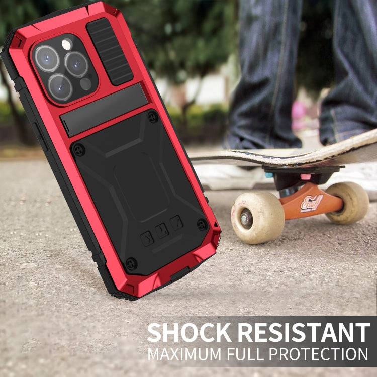 For iPhone 15 Pro R-JUST Shockproof Life Waterproof Dust-proof Metal + Silicone Phone Case with Holder(Red) - iPhone 15 Pro Cases by R-JUST | Online Shopping South Africa | PMC TechLife | Buy Now Pay Later Mobicred