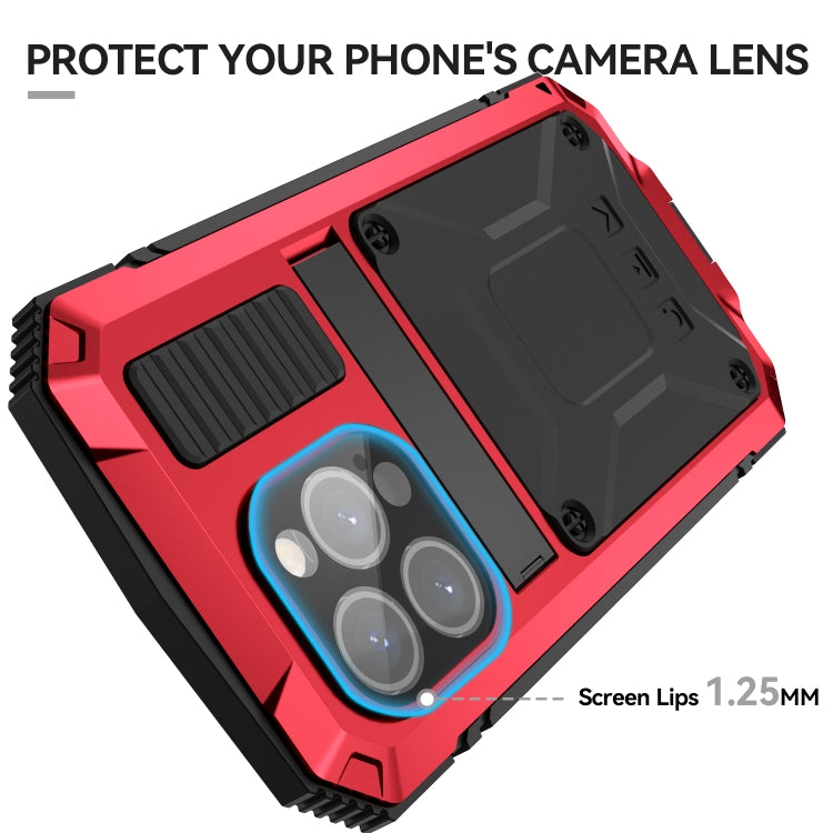 For iPhone 15 Pro R-JUST Shockproof Life Waterproof Dust-proof Metal + Silicone Phone Case with Holder(Red) - iPhone 15 Pro Cases by R-JUST | Online Shopping South Africa | PMC TechLife | Buy Now Pay Later Mobicred