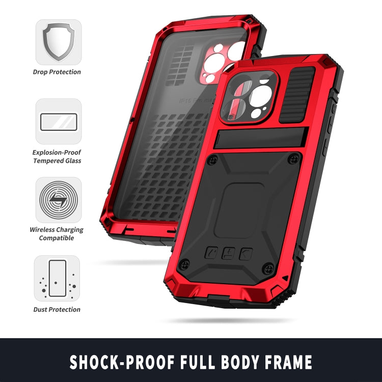 For iPhone 15 Pro R-JUST Shockproof Life Waterproof Dust-proof Metal + Silicone Phone Case with Holder(Red) - iPhone 15 Pro Cases by R-JUST | Online Shopping South Africa | PMC TechLife | Buy Now Pay Later Mobicred
