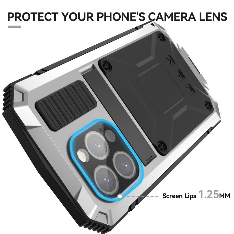 For iPhone 15 Pro R-JUST Shockproof Life Waterproof Dust-proof Metal + Silicone Phone Case with Holder(Silver) - iPhone 15 Pro Cases by R-JUST | Online Shopping South Africa | PMC TechLife