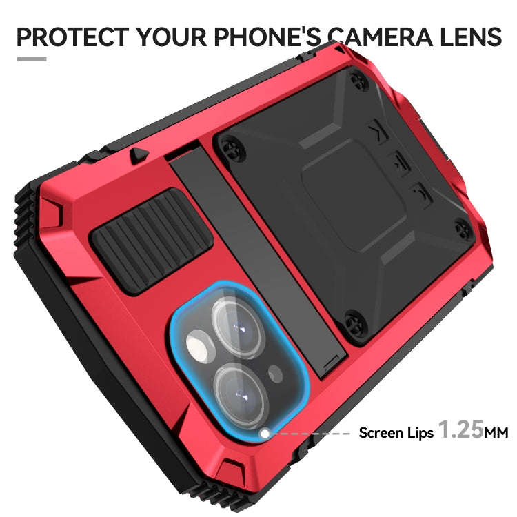 For iPhone 15 R-JUST Shockproof Life Waterproof Dust-proof Metal + Silicone Phone Case with Holder(Red) - free shipping - PMC TechLife - Order now!