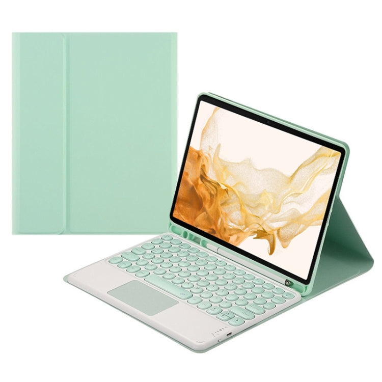 For Samsung Galaxy Tab S8+ / S7 FE / S7+ Round Cap Bluetooth Keyboard Leather Case with Pen Slot & Touchpad(Green) - free shipping - PMC TechLife - Order now!