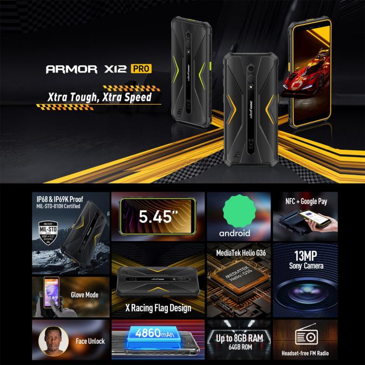 Ulefone Armor X12 Pro, 4GB+64GB, IP68/IP69K Rugged Phone, 5.45 inch Android 13 MediaTek Helio G36 Octa Core, Network: 4G, NFC(Some Orange) - free shipping - PMC TechLife - Order now!
