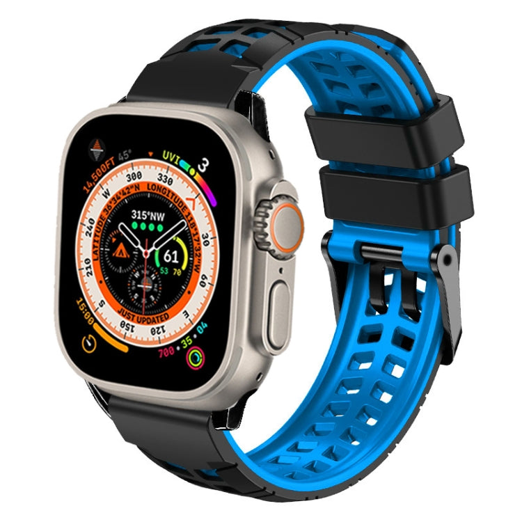 For Apple Watch Ultra 2 49mm Twill Dual-row Buckle Silicone Watch Band(Black Blue) - Watch Bands by PMC TechLife | Online Shopping South Africa | PMC TechLife