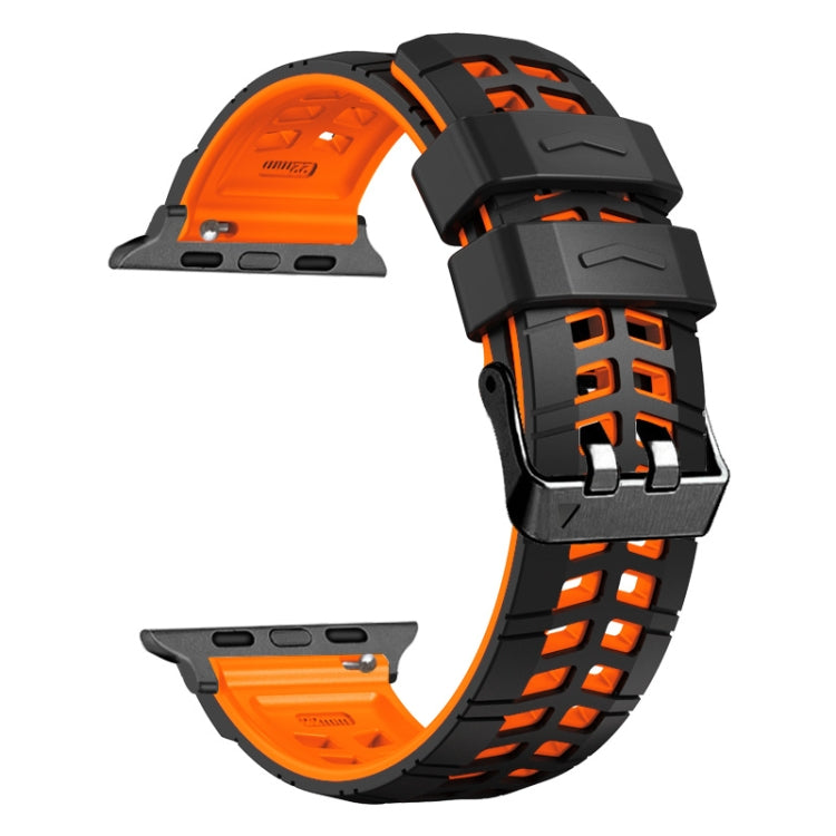 For Apple Watch Ultra 2 49mm Twill Dual-row Buckle Silicone Watch Band(Black Orange) - Watch Bands by PMC TechLife | Online Shopping South Africa | PMC TechLife