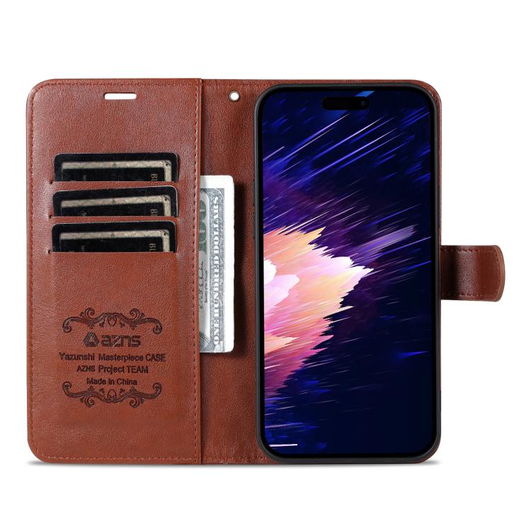 For iPhone 16e AZNS Sheepskin Texture Flip Leather Phone Case(Brown) - iPhone 16e Cases by AZNS | Online Shopping South Africa | PMC TechLife | Buy Now Pay Later Mobicred