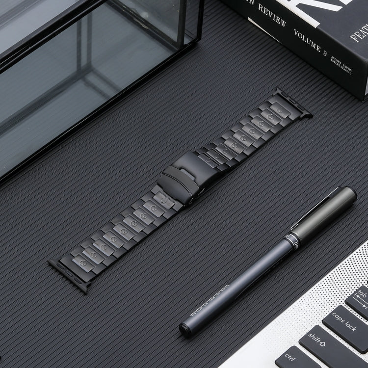 For Apple Watch Series 8 41mm Safety Buckle Titanium Steel Watch Band(Black) - Watch Bands by PMC TechLife | Online Shopping South Africa | PMC TechLife | Buy Now Pay Later Mobicred