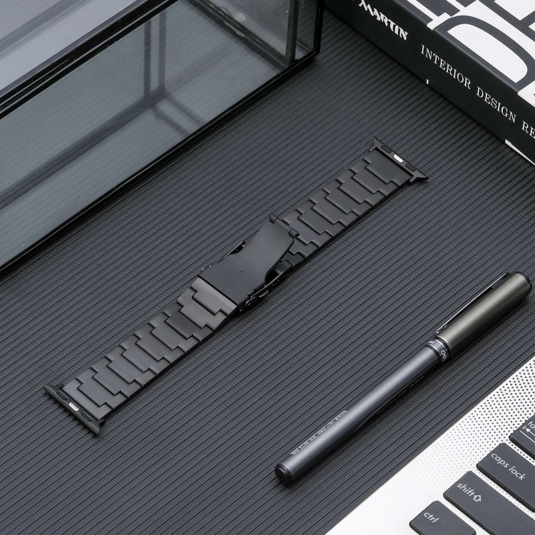 For Apple Watch Series 5 44mm Safety Buckle Titanium Steel Watch Band(Black) - Watch Bands by PMC TechLife | Online Shopping South Africa | PMC TechLife | Buy Now Pay Later Mobicred