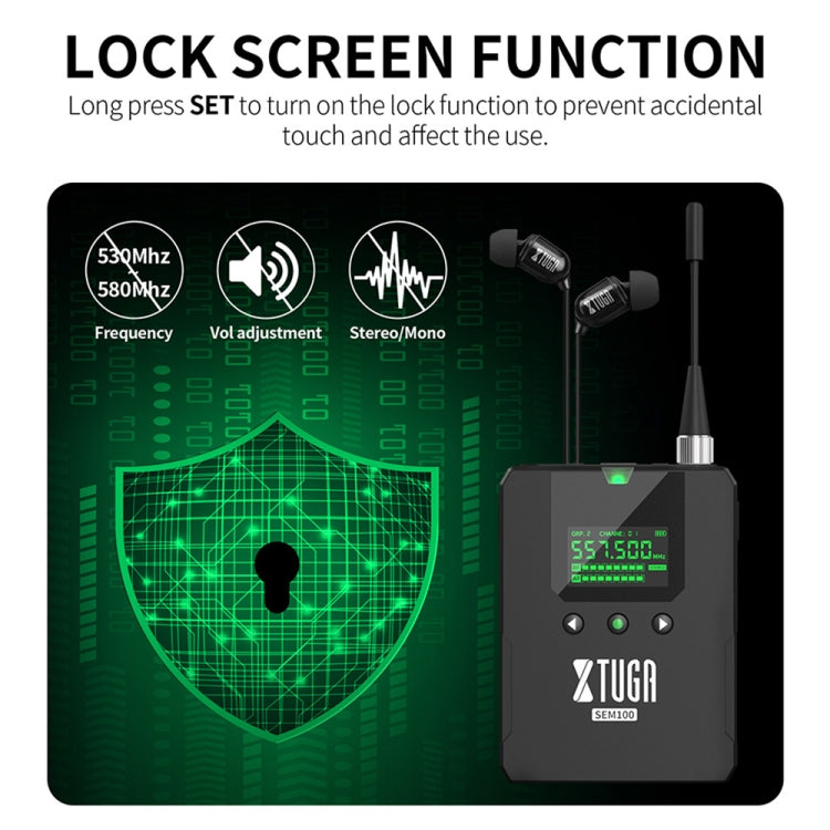 XTUGA SEM100 Professional Wireless In Ear Monitor System 2 BodyPacks(UK Plug) - Microphone by XTUGA | Online Shopping South Africa | PMC Jewellery | Buy Now Pay Later Mobicred