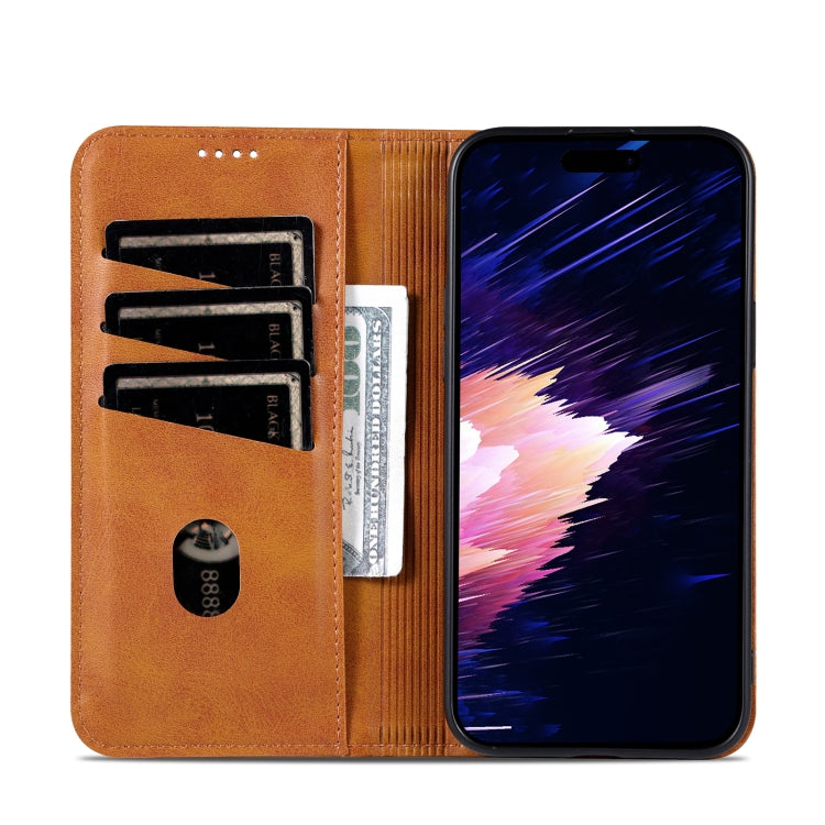 For iPhone 16 AZNS Magnetic Calf Texture Flip Leather Phone Case(Light Brown) - free shipping - PMC Jewellery - Order now!