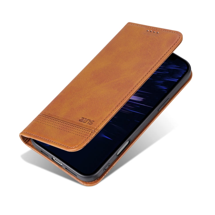 For iPhone 16 AZNS Magnetic Calf Texture Flip Leather Phone Case(Light Brown) - free shipping - PMC Jewellery - Order now!