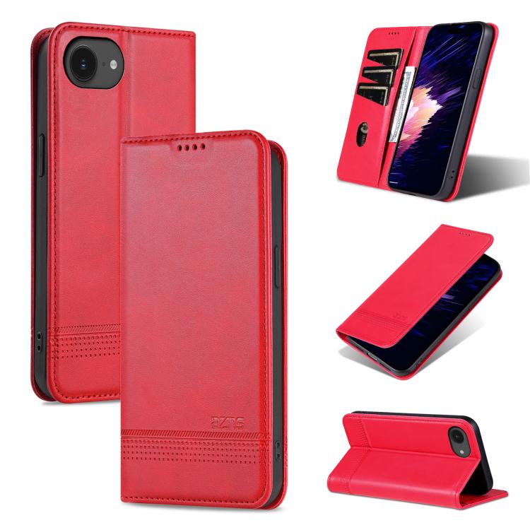 For iPhone 16e AZNS Magnetic Calf Texture Flip Leather Phone Case(Red) - iPhone 16e Cases by AZNS | Online Shopping South Africa | PMC TechLife | Buy Now Pay Later Mobicred