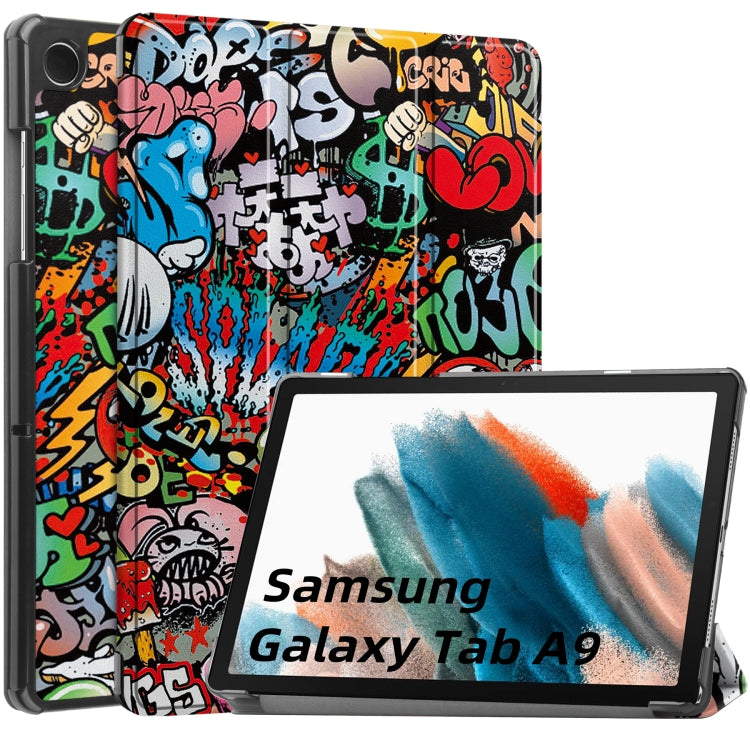 For Samsung Galaxy Tab A9 Custer Painted 3-Fold Holder Smart Leather Tablet Case(Graffiti) - Galaxy Tab A9 by PMC TechLife | Online Shopping South Africa | PMC TechLife