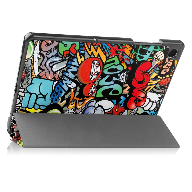 For Samsung Galaxy Tab A9 Custer Painted 3-Fold Holder Smart Leather Tablet Case(Graffiti) - Galaxy Tab A9 by PMC TechLife | Online Shopping South Africa | PMC TechLife