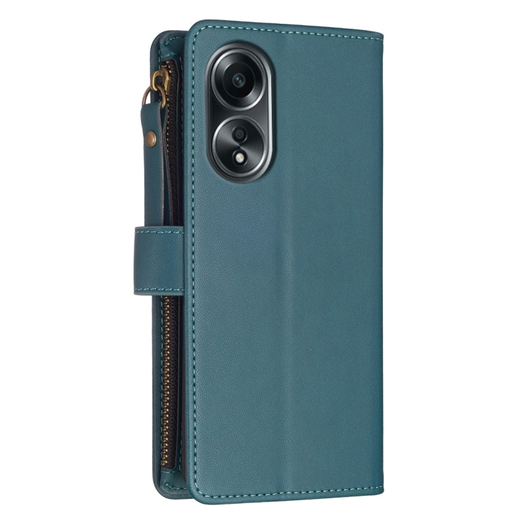 For OPPO A58 4G 9 Card Slots Zipper Wallet Leather Flip Phone Case(Green) - OPPO Cases by PMC TechLife | Online Shopping South Africa | PMC TechLife | Buy Now Pay Later Mobicred
