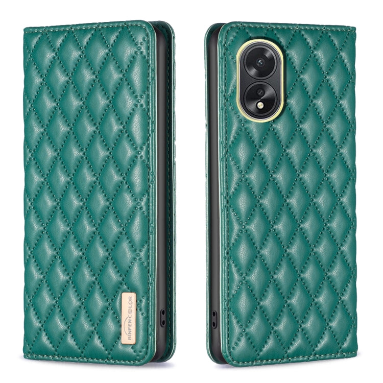For OPPO A38 4G Diamond Lattice Magnetic Leather Flip Phone Case(Green) - A38 Cases by PMC TechLife | Online Shopping South Africa | PMC TechLife | Buy Now Pay Later Mobicred