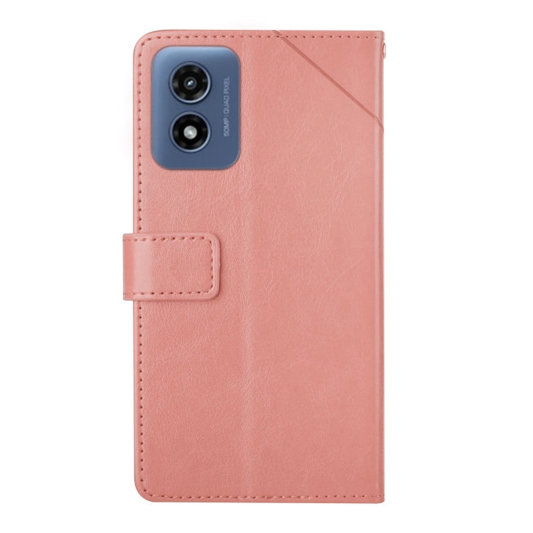 For Motorola Moto G Play 4G 2024 HT01 Y-shaped Pattern Flip Leather Phone Case(Pink) - Motorola Cases by PMC Jewellery | Online Shopping South Africa | PMC Jewellery | Buy Now Pay Later Mobicred