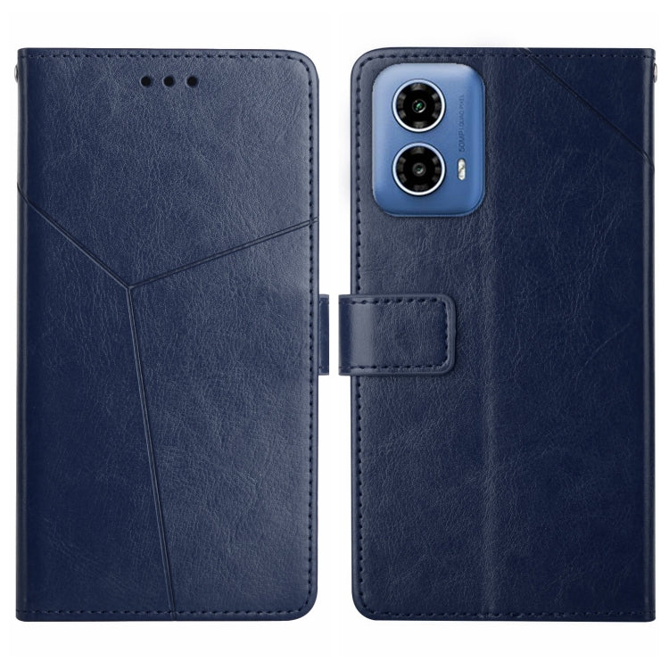 For Motorola Edge 5G 2024 HT01 Y-shaped Pattern Flip Leather Phone Case(Blue) - Motorola Cases by PMC Jewellery | Online Shopping South Africa | PMC Jewellery | Buy Now Pay Later Mobicred
