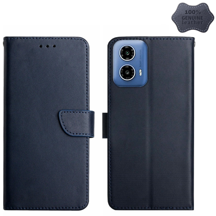 For Motorola Moto G04 / G24 Genuine Leather Fingerprint-proof Horizontal Flip Phone Case(Blue) - Motorola Cases by PMC TechLife | Online Shopping South Africa | PMC TechLife | Buy Now Pay Later Mobicred