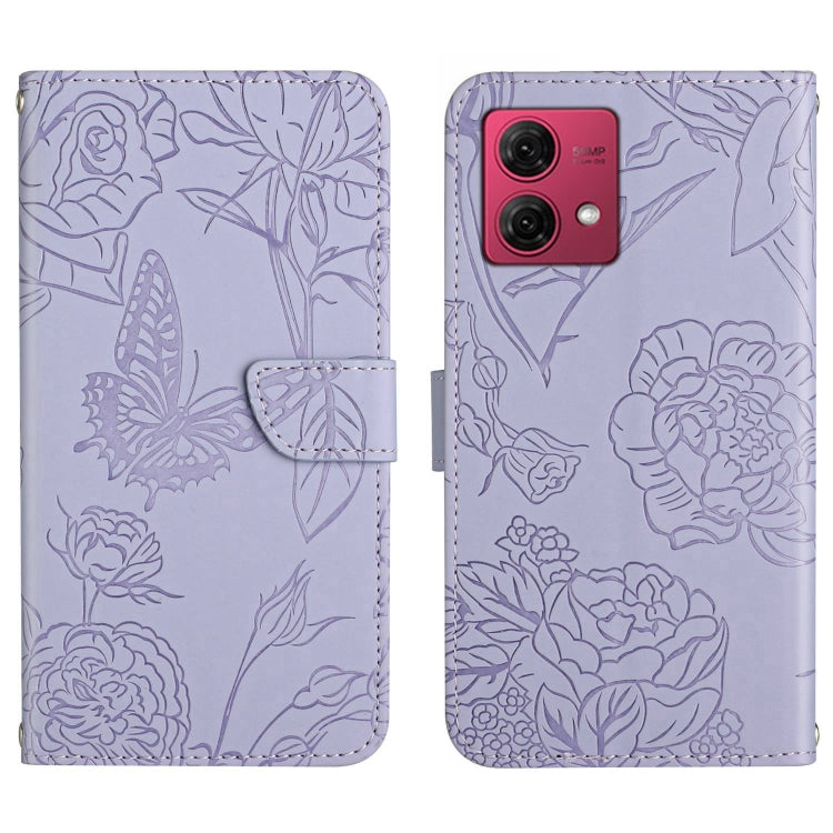 For Motorola Moto G84 HT03 Skin Feel Butterfly Embossed Flip Leather Phone Case(Purple) - Motorola Cases by PMC TechLife | Online Shopping South Africa | PMC TechLife | Buy Now Pay Later Mobicred