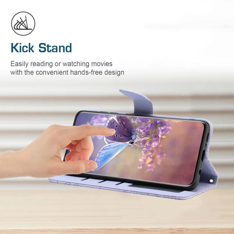 For Motorola Moto G84 HT03 Skin Feel Butterfly Embossed Flip Leather Phone Case(Purple) - Motorola Cases by PMC TechLife | Online Shopping South Africa | PMC TechLife | Buy Now Pay Later Mobicred