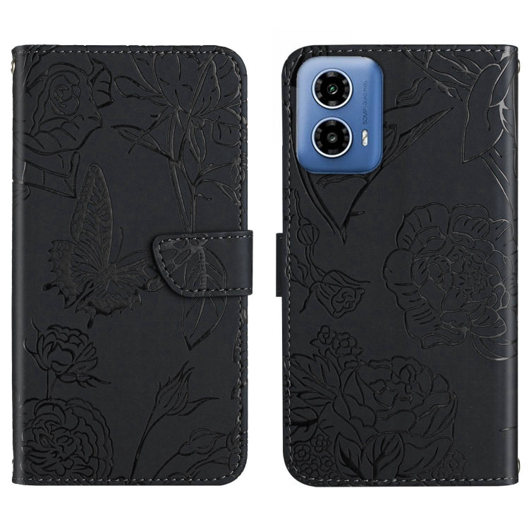 For Motorola Edge 5G 2024 HT03 Skin Feel Butterfly Embossed Flip Leather Phone Case(Black) - Motorola Cases by PMC Jewellery | Online Shopping South Africa | PMC Jewellery | Buy Now Pay Later Mobicred