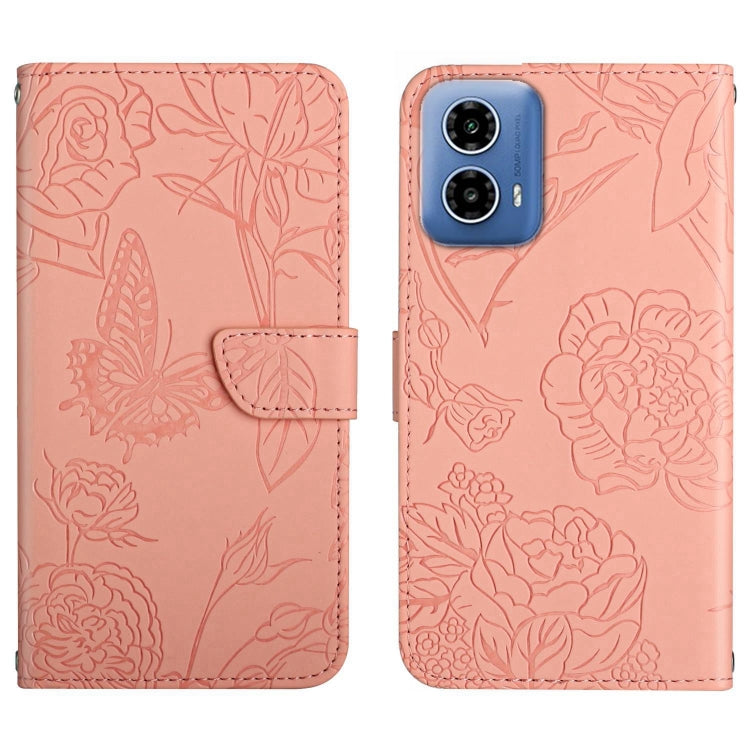 For Motorola Edge 5G 2024 HT03 Skin Feel Butterfly Embossed Flip Leather Phone Case(Pink) - Motorola Cases by PMC Jewellery | Online Shopping South Africa | PMC Jewellery | Buy Now Pay Later Mobicred