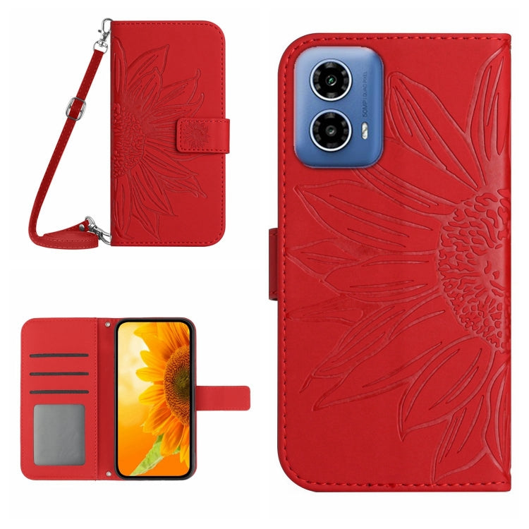 For Motorola Moto G Stylus 5G 2024 HT04 Skin Feel Sun Flower Embossed Flip Leather Phone Case with Lanyard(Red) - Motorola Cases by PMC Jewellery | Online Shopping South Africa | PMC Jewellery | Buy Now Pay Later Mobicred