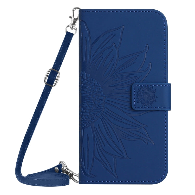 For Motorola Edge 5G 2024 HT04 Skin Feel Sun Flower Embossed Flip Leather Phone Case with Lanyard(Dark Blue) - Motorola Cases by PMC Jewellery | Online Shopping South Africa | PMC Jewellery | Buy Now Pay Later Mobicred