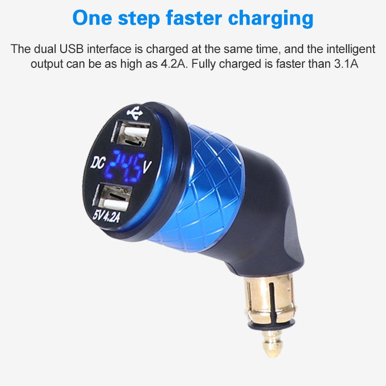 German EU Plug Special Motorcycle Elbow Charger Dual USB Voltmeter 4.2A Charger, Shell Color:Blue(Red Light) - Battery Charger by PMC TechLife | Online Shopping South Africa | PMC TechLife | Buy Now Pay Later Mobicred