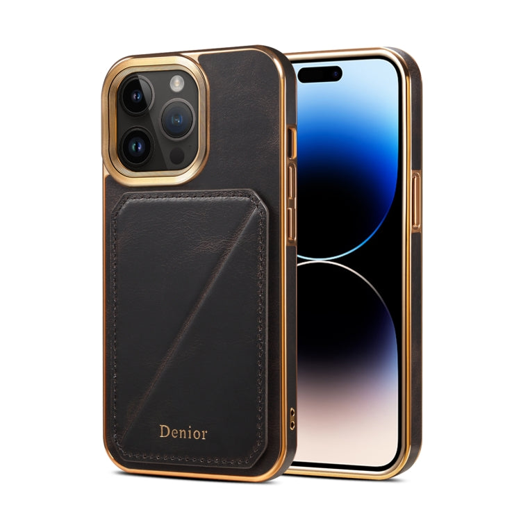 For iPhone 15 Pro Max Denior Oil Wax Leather Electroplating Card Slot Holder Phone Case(Black) - free shipping - PMC Jewellery - Order now!
