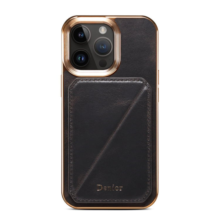 For iPhone 15 Pro Max Denior Oil Wax Leather Electroplating Card Slot Holder Phone Case(Black) - free shipping - PMC Jewellery - Order now!