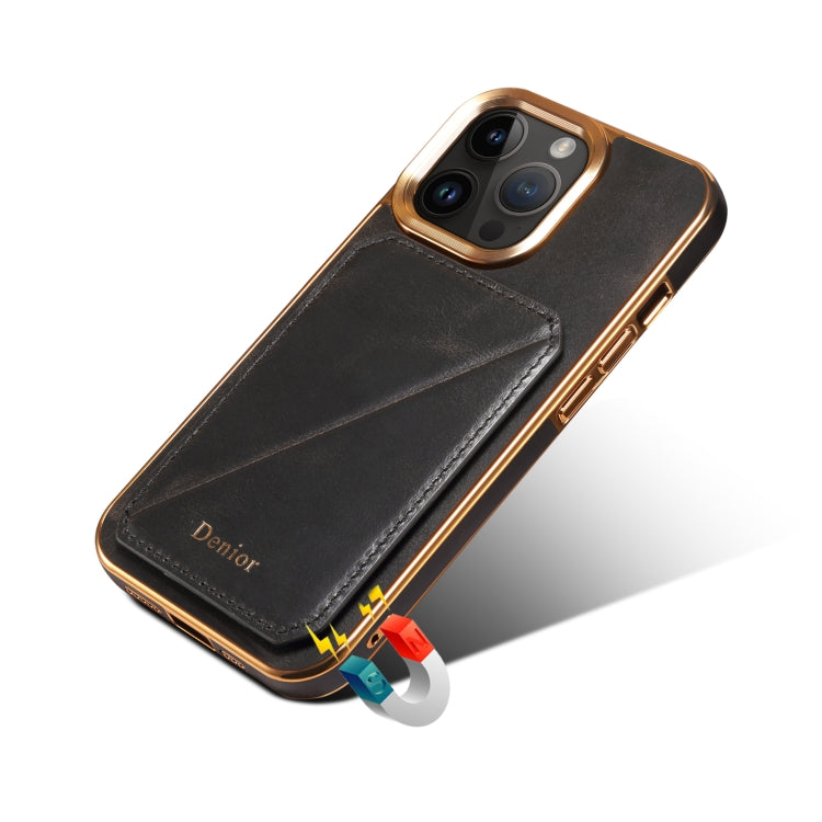 For iPhone 15 Pro Max Denior Oil Wax Leather Electroplating Card Slot Holder Phone Case(Black) - free shipping - PMC Jewellery - Order now!