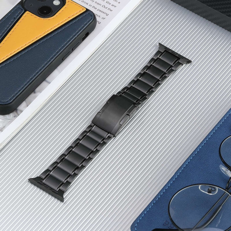 For Apple Watch SE 44mm Five Beads Turtle Buckle Titanium Steel Watch Band(Black) - Watch Bands by PMC TechLife | Online Shopping South Africa | PMC TechLife