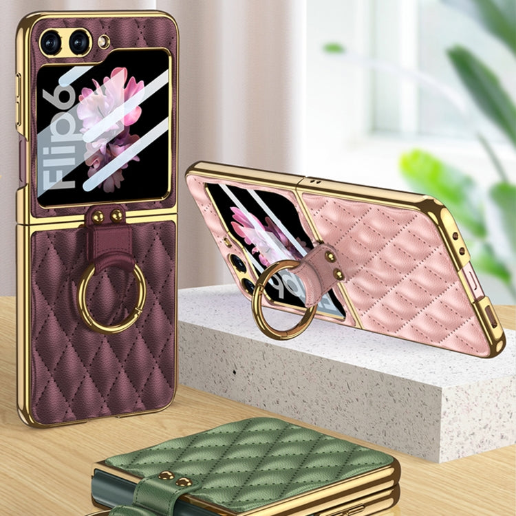 For Samsung Galaxy Z Flip6 GKK Integrated Plating Diamond Texture PU Phone Case with Ring(Green) - free shipping - PMC Jewellery - Order now!