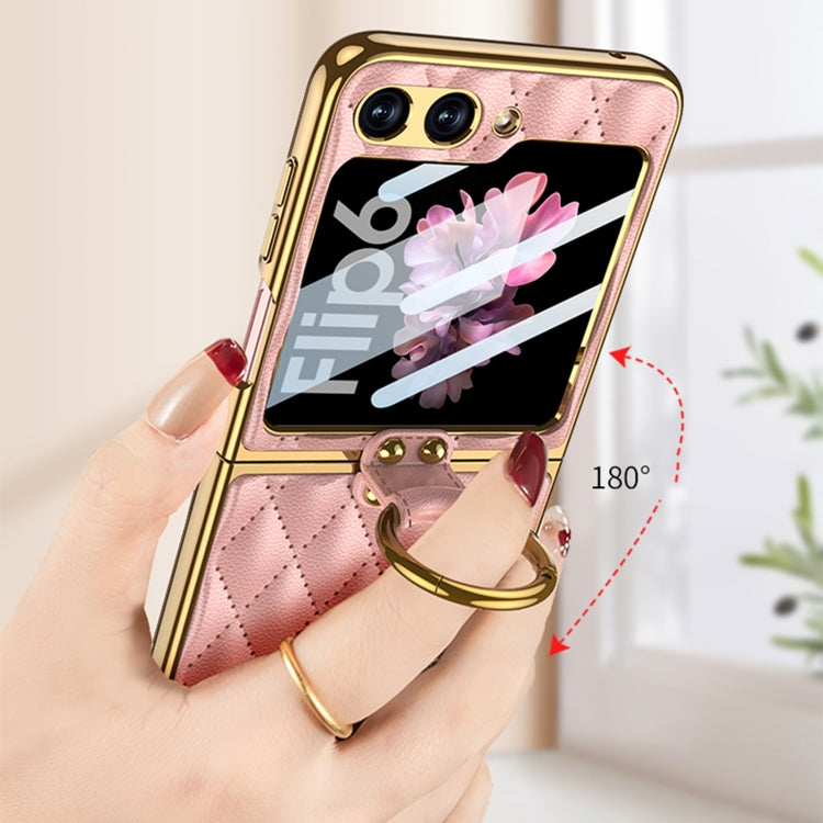 For Samsung Galaxy Z Flip6 GKK Integrated Plating Diamond Texture PU Phone Case with Ring(Green) - free shipping - PMC Jewellery - Order now!