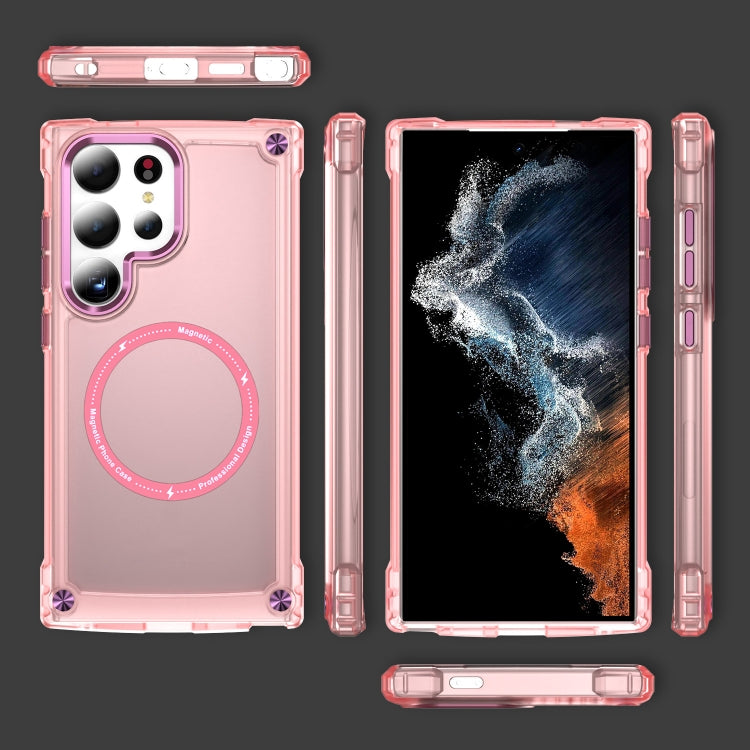 For Samsung Galaxy S25 Ultra 5G Skin Feel TPU + PC MagSafe Magnetic Phone Case(Transparent Pink) - Galaxy S25 Ultra 5G Cases by PMC Jewellery | Online Shopping South Africa | PMC Jewellery | Buy Now Pay Later Mobicred