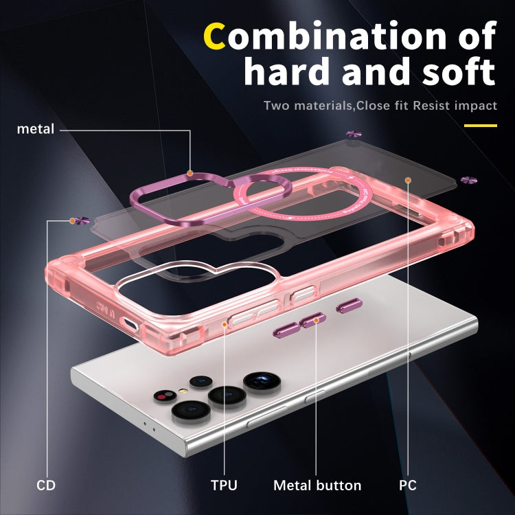 For Samsung Galaxy S25 Ultra 5G Skin Feel TPU + PC MagSafe Magnetic Phone Case(Transparent Pink) - Galaxy S25 Ultra 5G Cases by PMC Jewellery | Online Shopping South Africa | PMC Jewellery | Buy Now Pay Later Mobicred