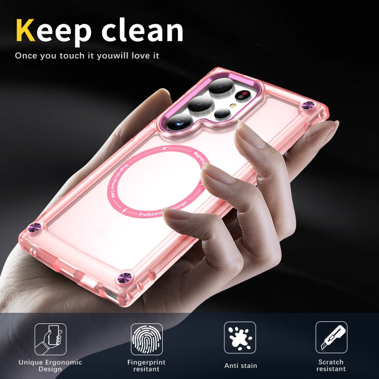 For Samsung Galaxy S25 Ultra 5G Skin Feel TPU + PC MagSafe Magnetic Phone Case(Transparent Pink) - Galaxy S25 Ultra 5G Cases by PMC Jewellery | Online Shopping South Africa | PMC Jewellery | Buy Now Pay Later Mobicred