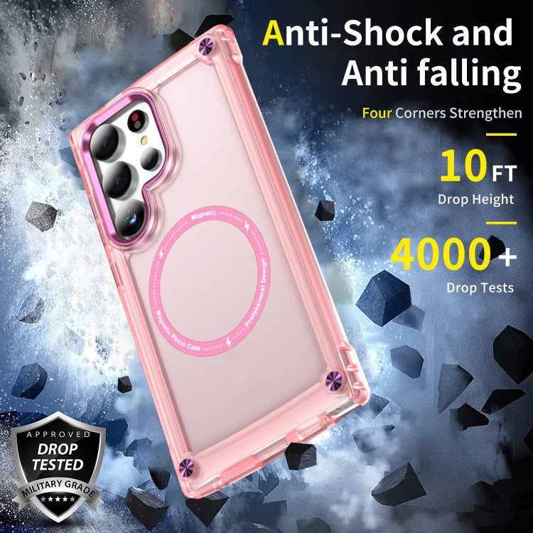 For Samsung Galaxy S25 Ultra 5G Skin Feel TPU + PC MagSafe Magnetic Phone Case(Transparent Pink) - Galaxy S25 Ultra 5G Cases by PMC Jewellery | Online Shopping South Africa | PMC Jewellery | Buy Now Pay Later Mobicred